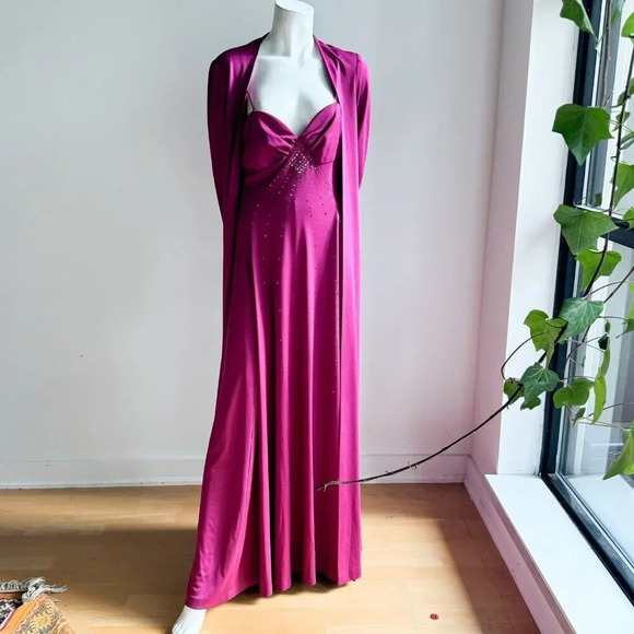 Vintage Lee Jordan Plum Purple 2  Piece Maxi Dress w Rhinestone + Coat M - Picture 7 of 10